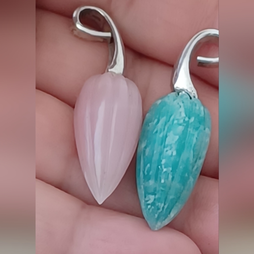 925 Amazonite And Pink Guava Drops Carved Pendant